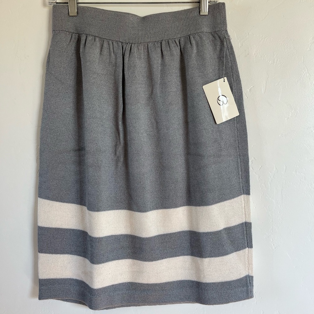 Gray and Cream Knit Stripe Women's Skirt